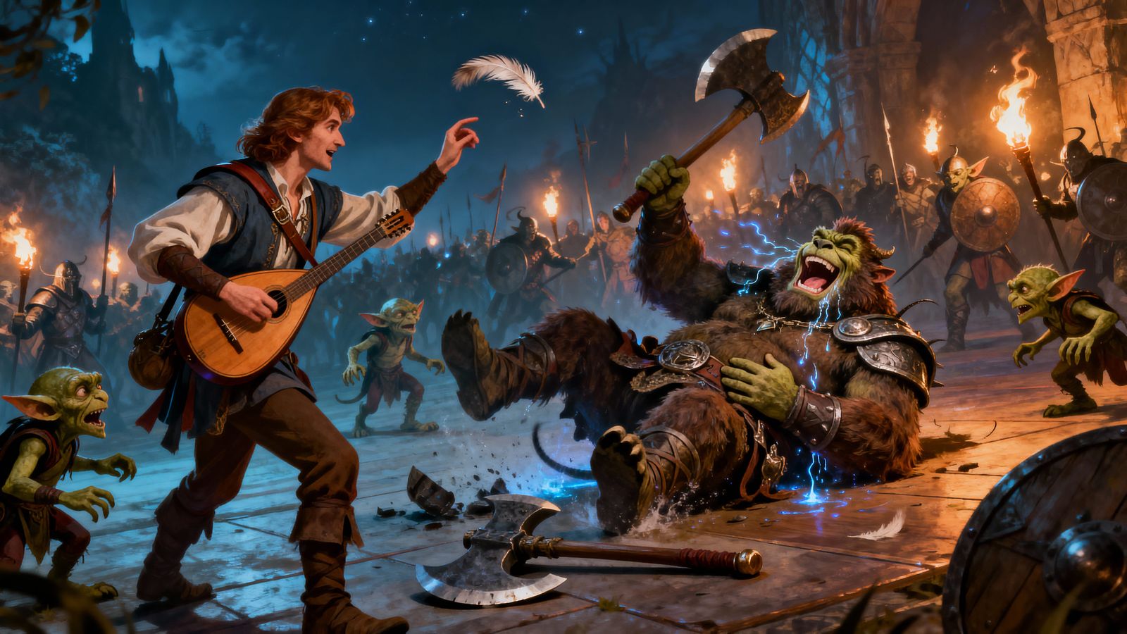 Bard's Spell Incapacitates Bugbear with Laughter