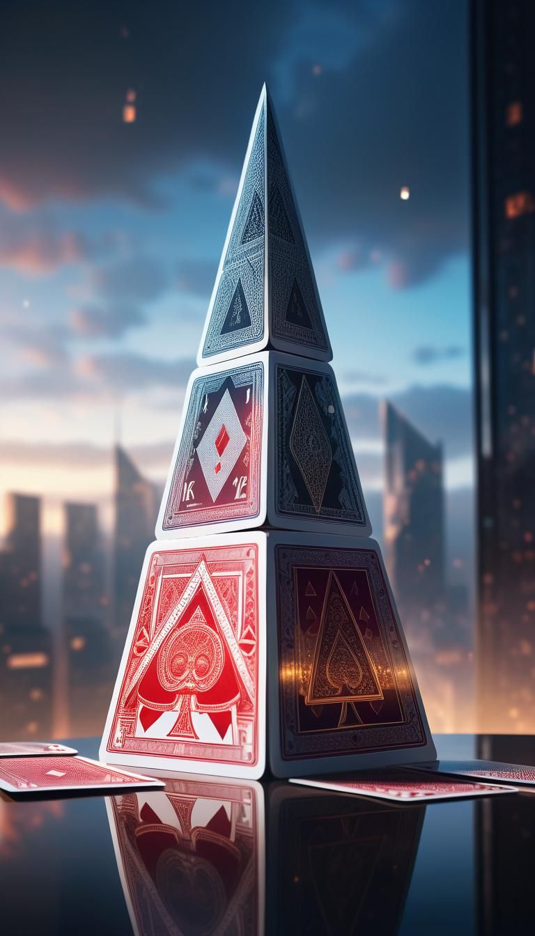 Dystopian Card Skyscraper: Hyper-Realistic Concept Art