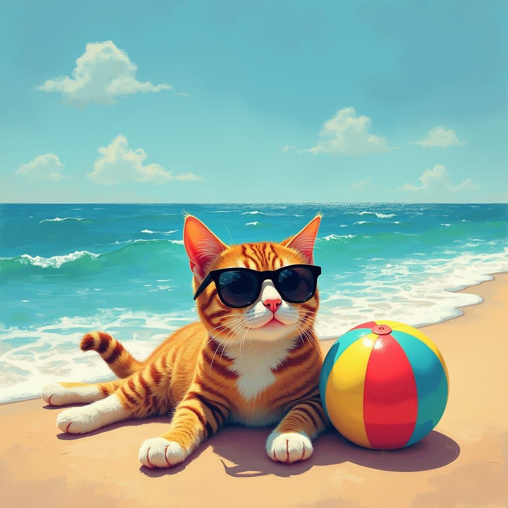 Sunglasses-Wearing Cat Basks in Summer Serenity