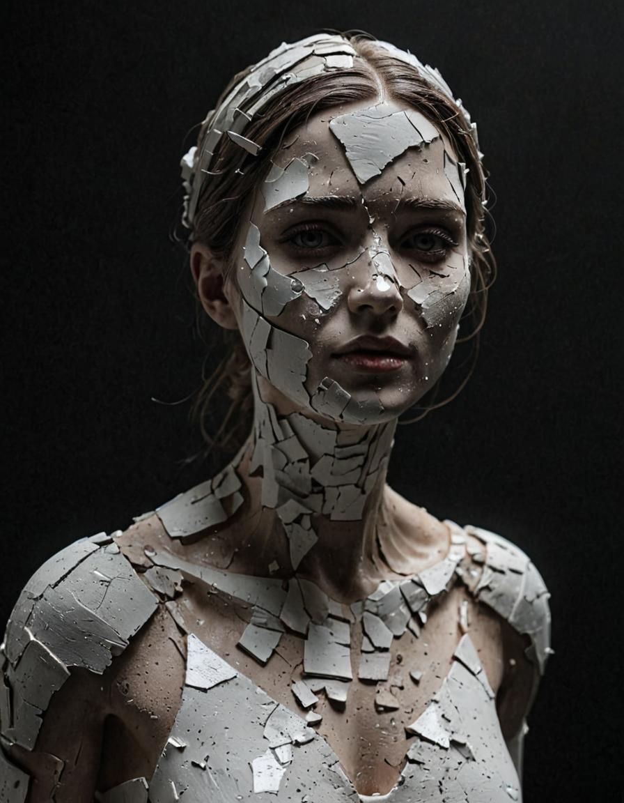 Cracked Porcelain Girl Sculpture in 3D Render