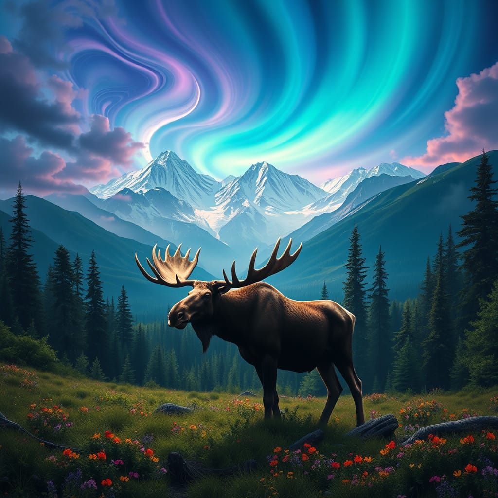 Majestic Moose in Alaska's Breathtaking Wilderness Landscape