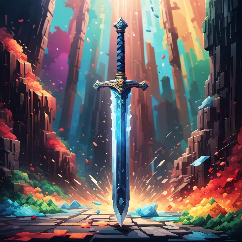 Hyperrealistic Pixelated Sword Concept Art