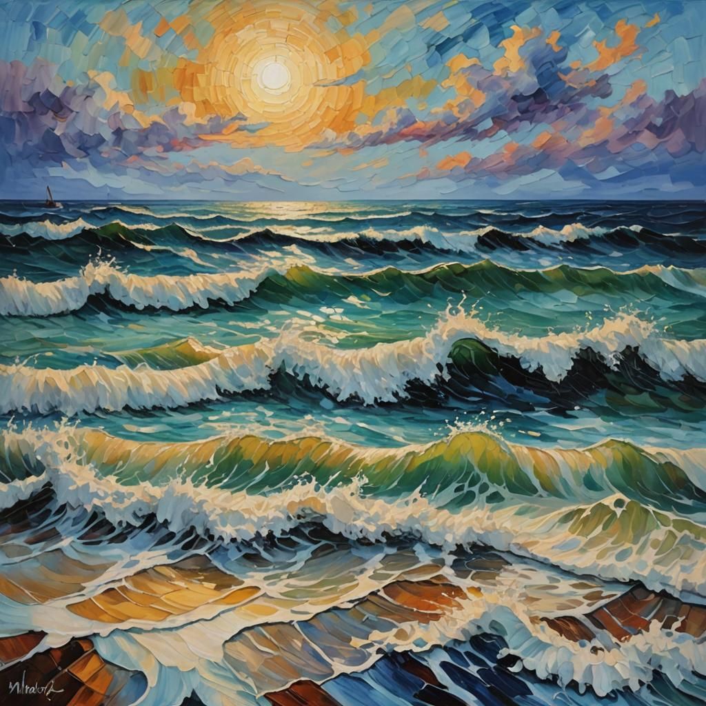 Expressionist Waves in Neo-Impressionist Oil Painting