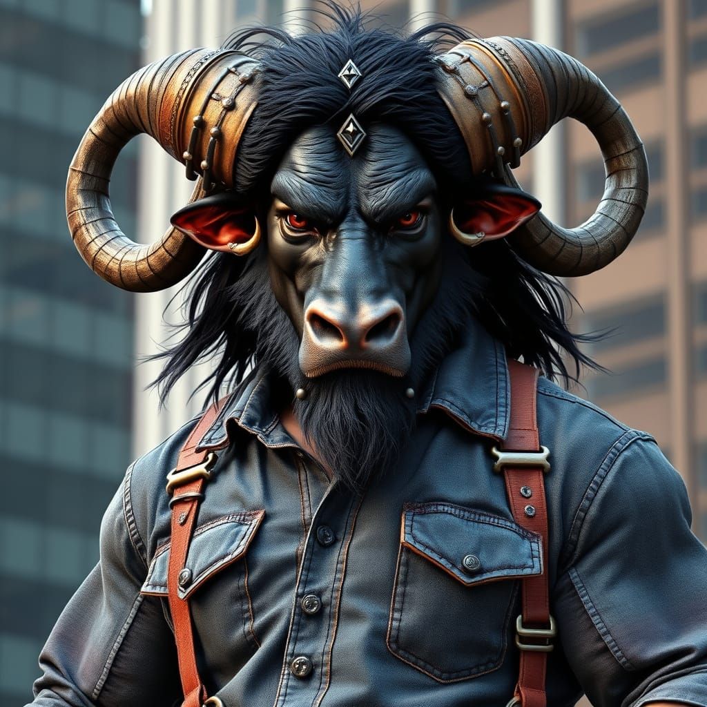 Confident Minotaur in Modern Urban Setting