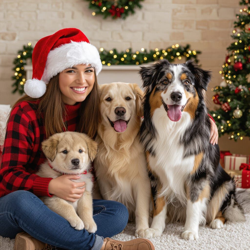 Festive Christmas Scene With Beloved Pets