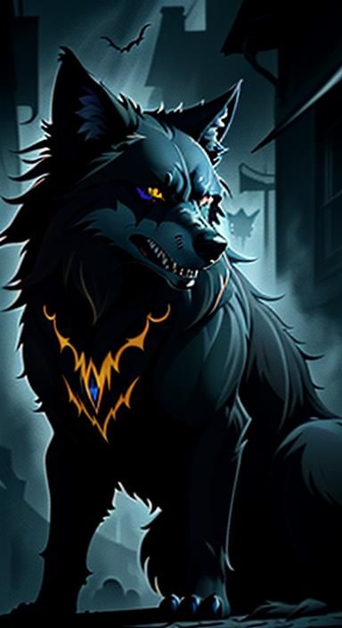 Urban Surreal Werewolf Howling in Geometric Cityscape