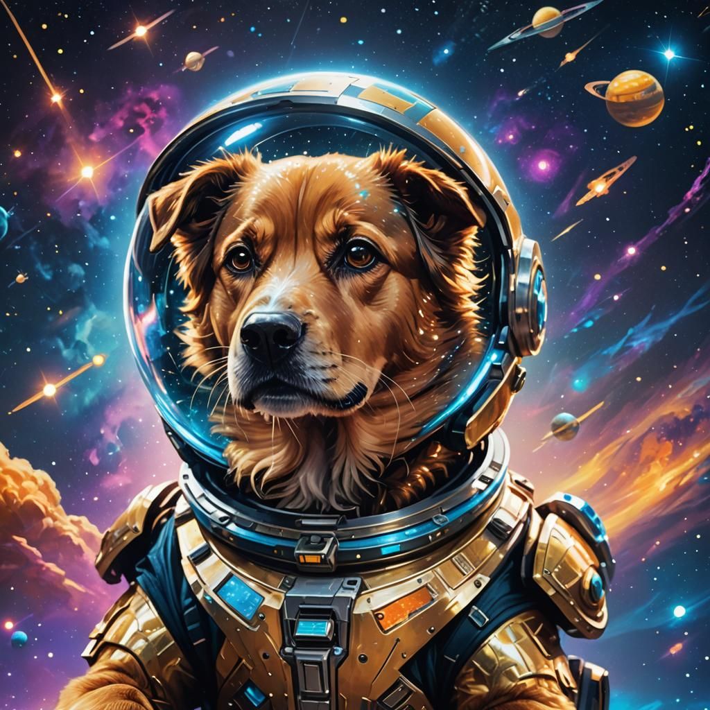 Dog in Space Concept Art with Neon Glow