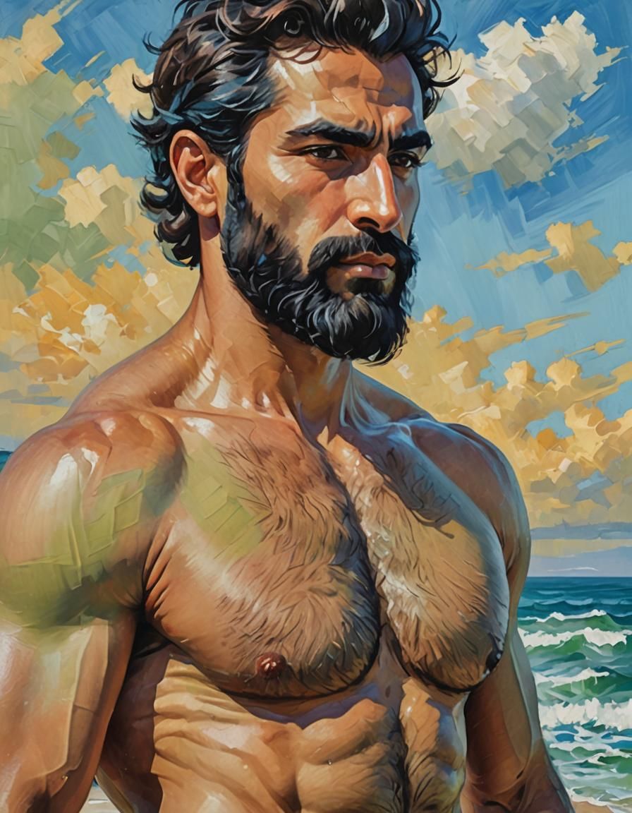 Striking Impressionist Portrait of Handsome Bearded Man