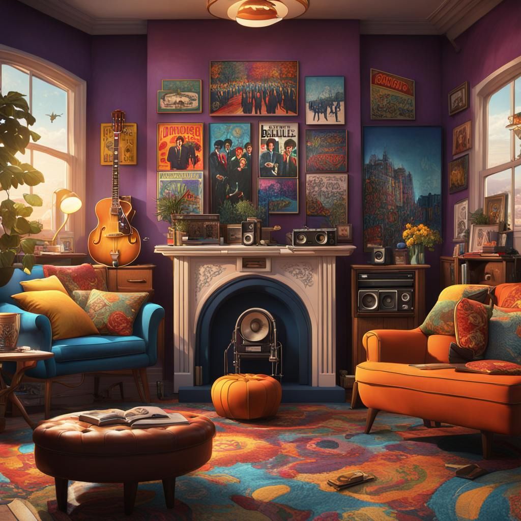 Eclectic Living Room Inspired by The Beatles