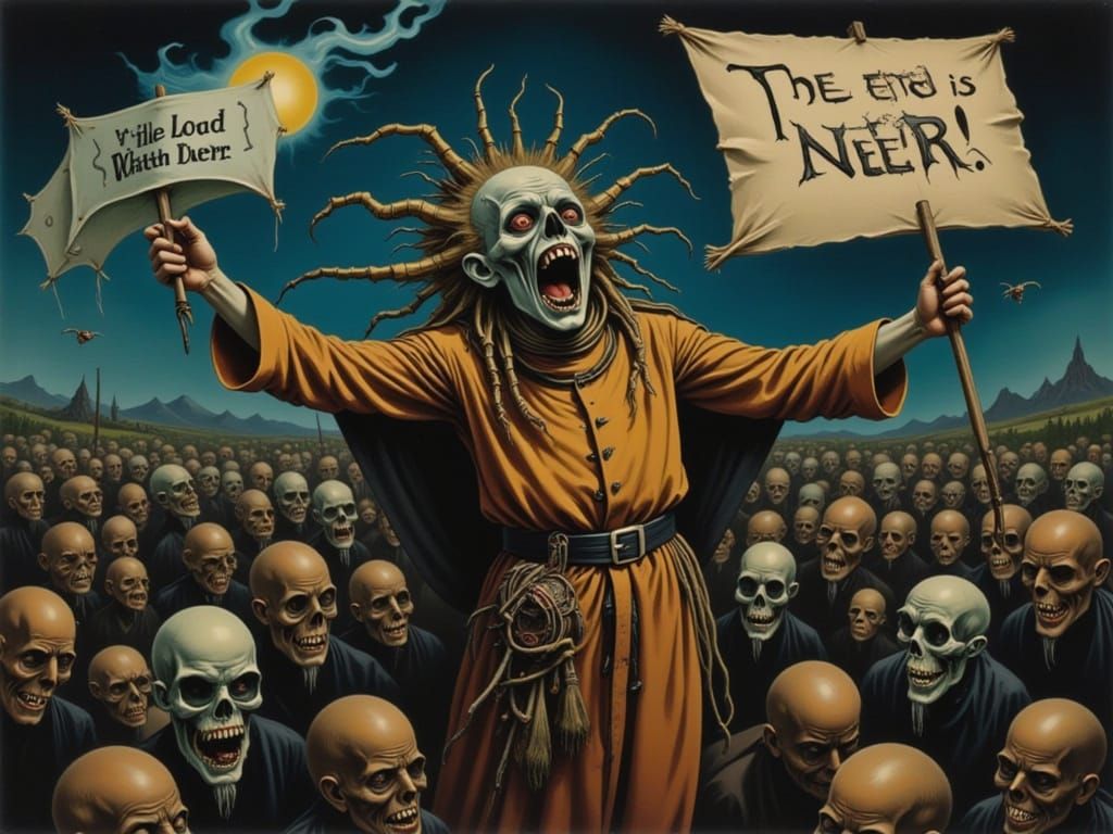 Bizarre Prophet Yelling About the End in Matte Painting Styl...