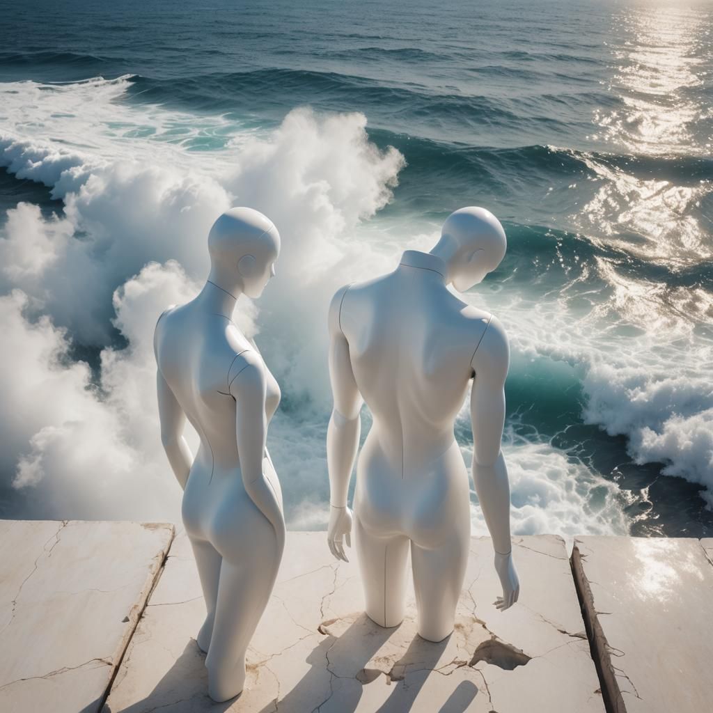 Heavenly Sunshine Illuminates Two White Mannequins
