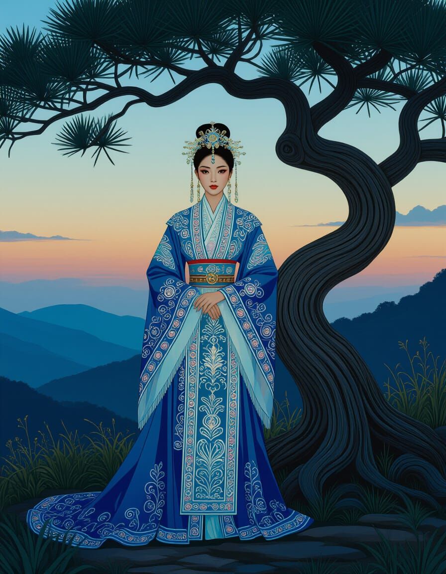 Hmong Queen in Celestial Twilight: Art Nouveau