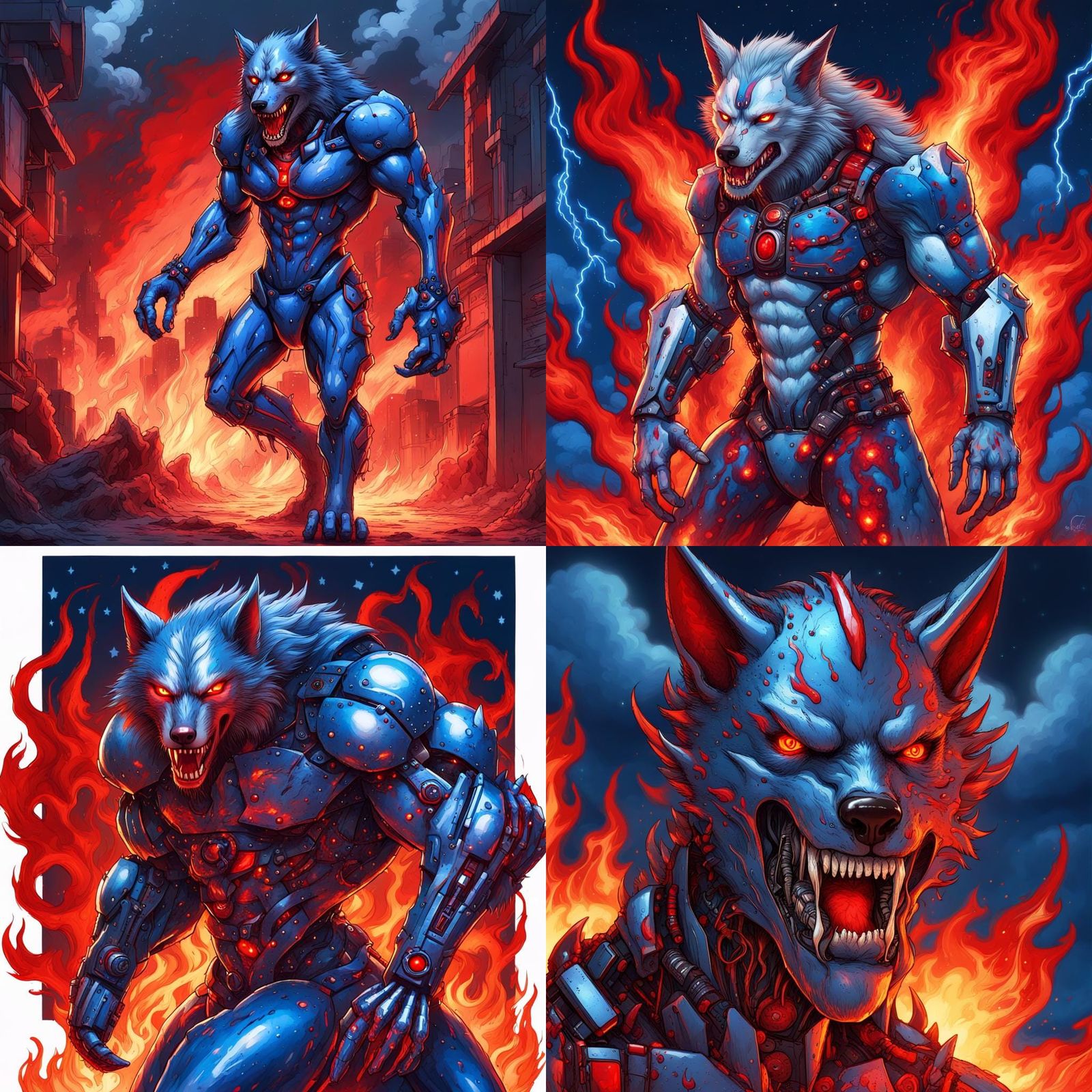Futuristic Cybernetic Werewolf with Sapphire Blue Details
