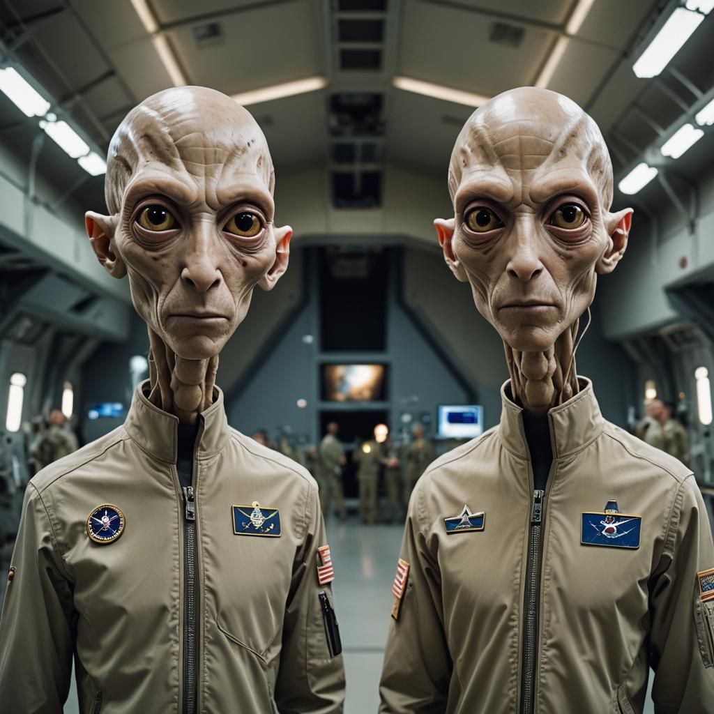 Elegant Extraterrestrials in Hangar: Professional Portrait