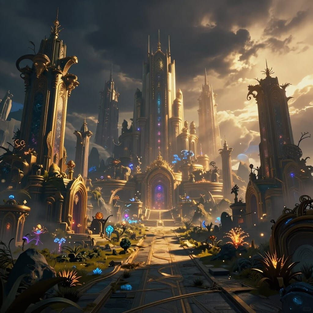 Fantastical Landscape Matte Painting in Deep Complementary C...