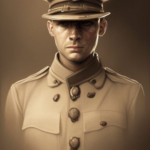 WWI Soldier Portrait in Sepia Photograph Style