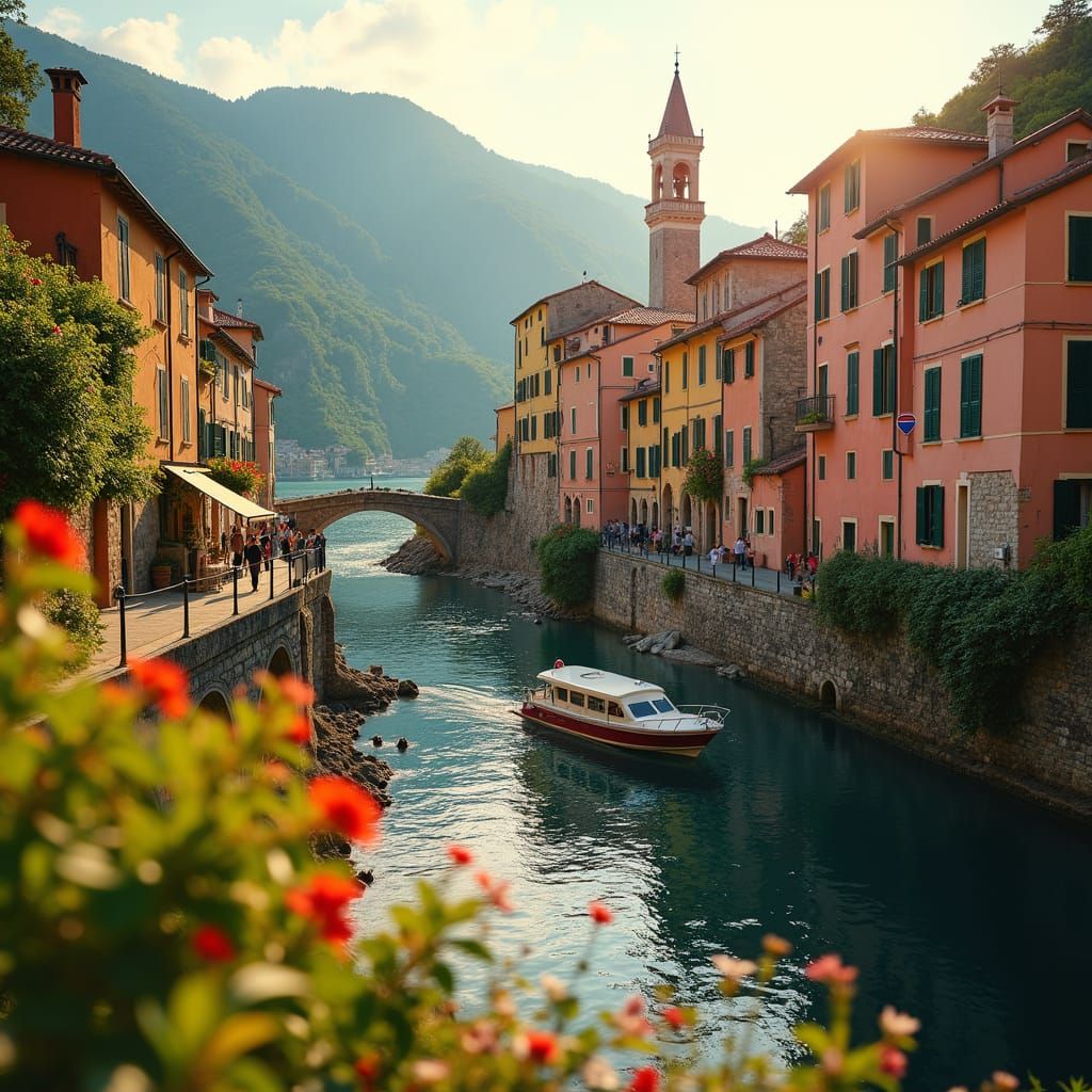 Idyllic Italian Village in Warm Sunlight
