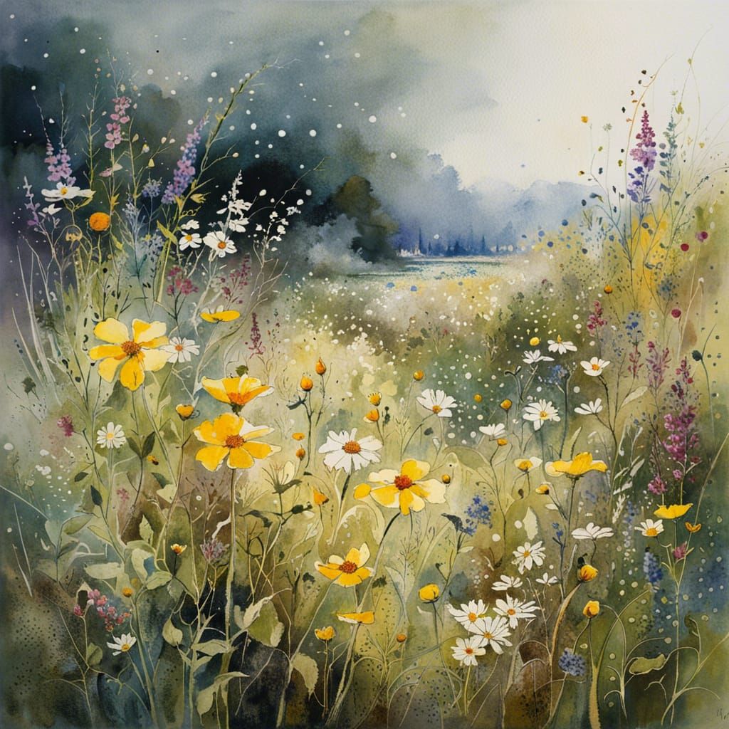 Detailed Watercolor Painting of Wildflowers