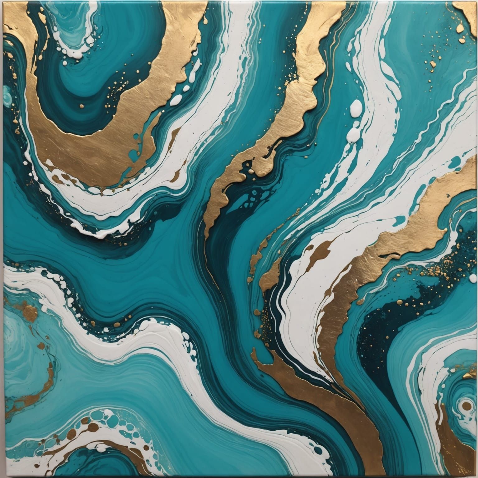 Acrylic Pour in Turquoise, White, and Gold