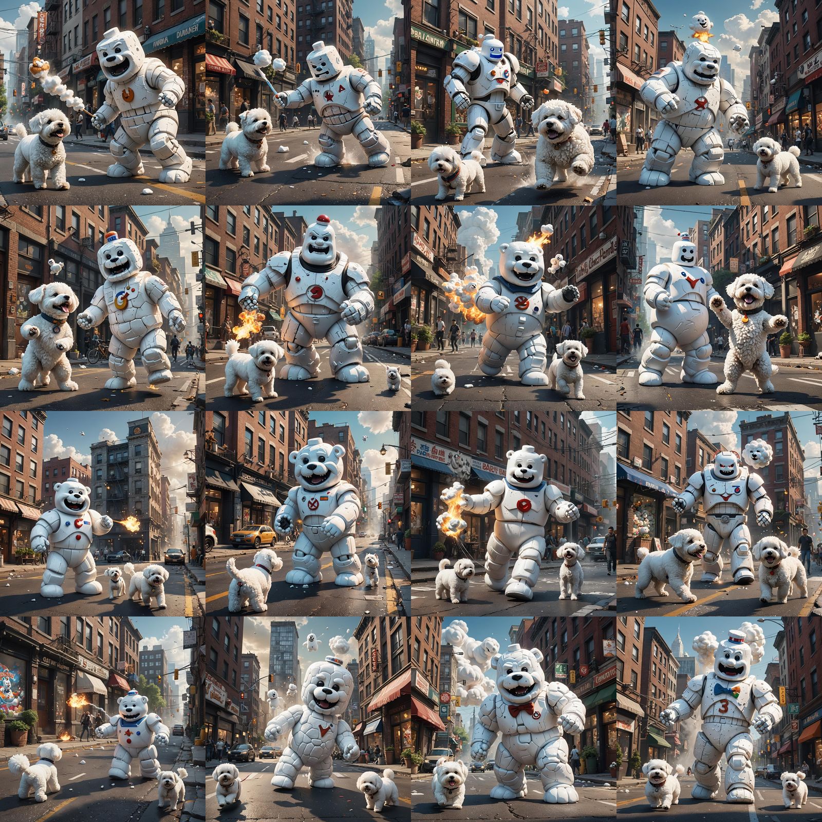 Giant Marshmallow Man Battles Small Dog