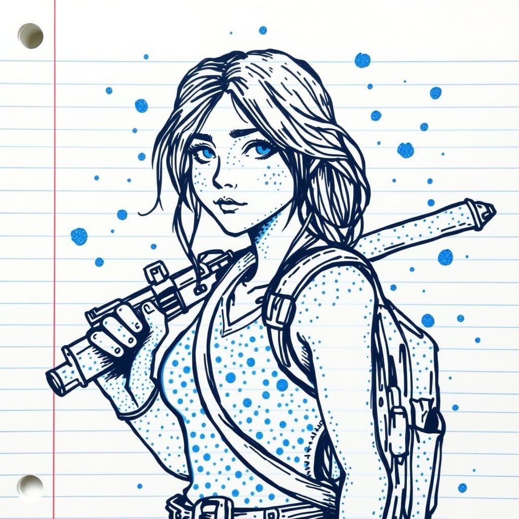 Lara Croft as Whimsical Pointillist Sketch