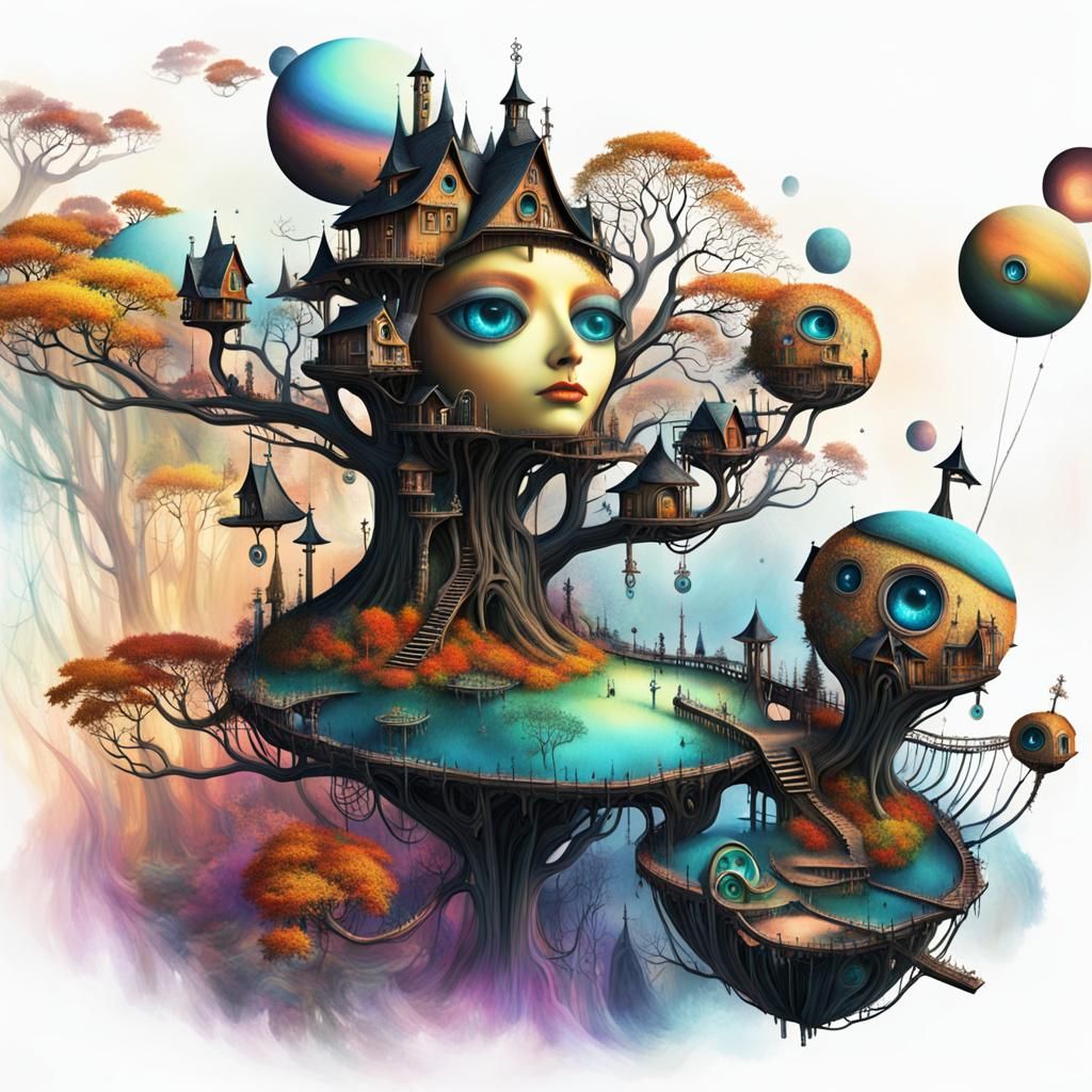 Surreal Autumn City on Forest Planet