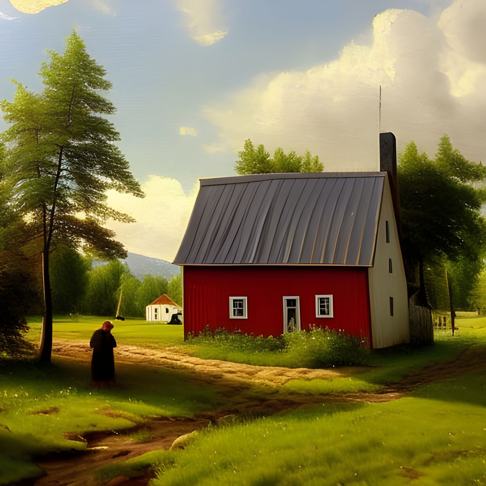 Scandinavian Farmhouse Oil Painting in Hyperrealism