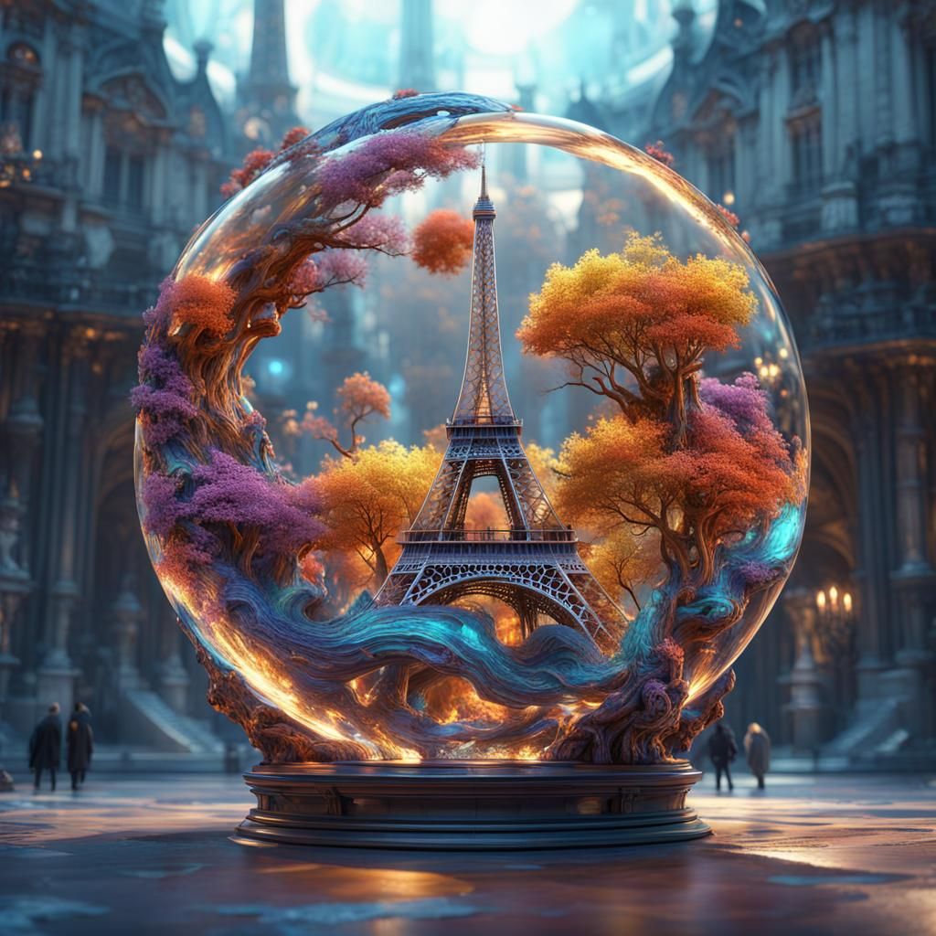 Paris in Sci-Fi Glass Ring, 3D Render