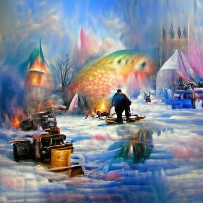 Ice Fishing Scene in Luminist Style