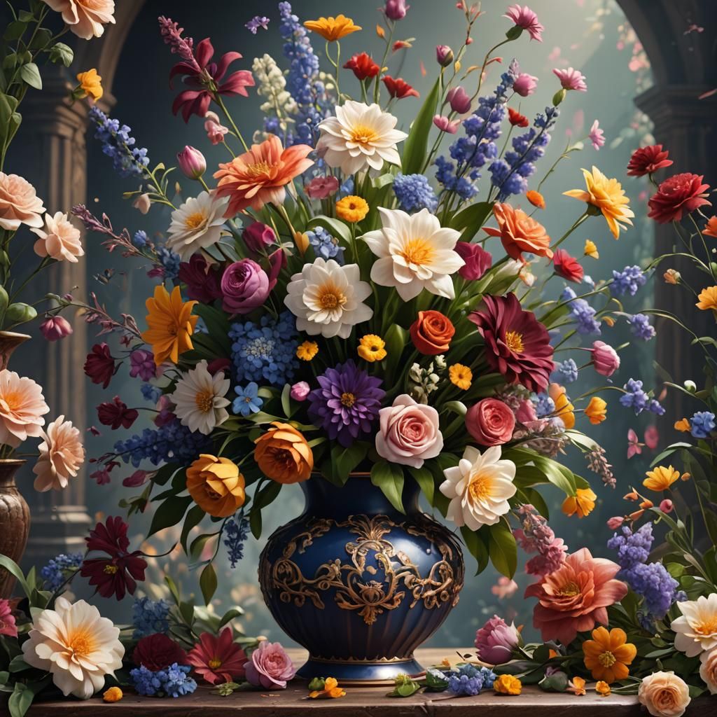 Vase of Flowers: Detailed Fantasy Concept Art