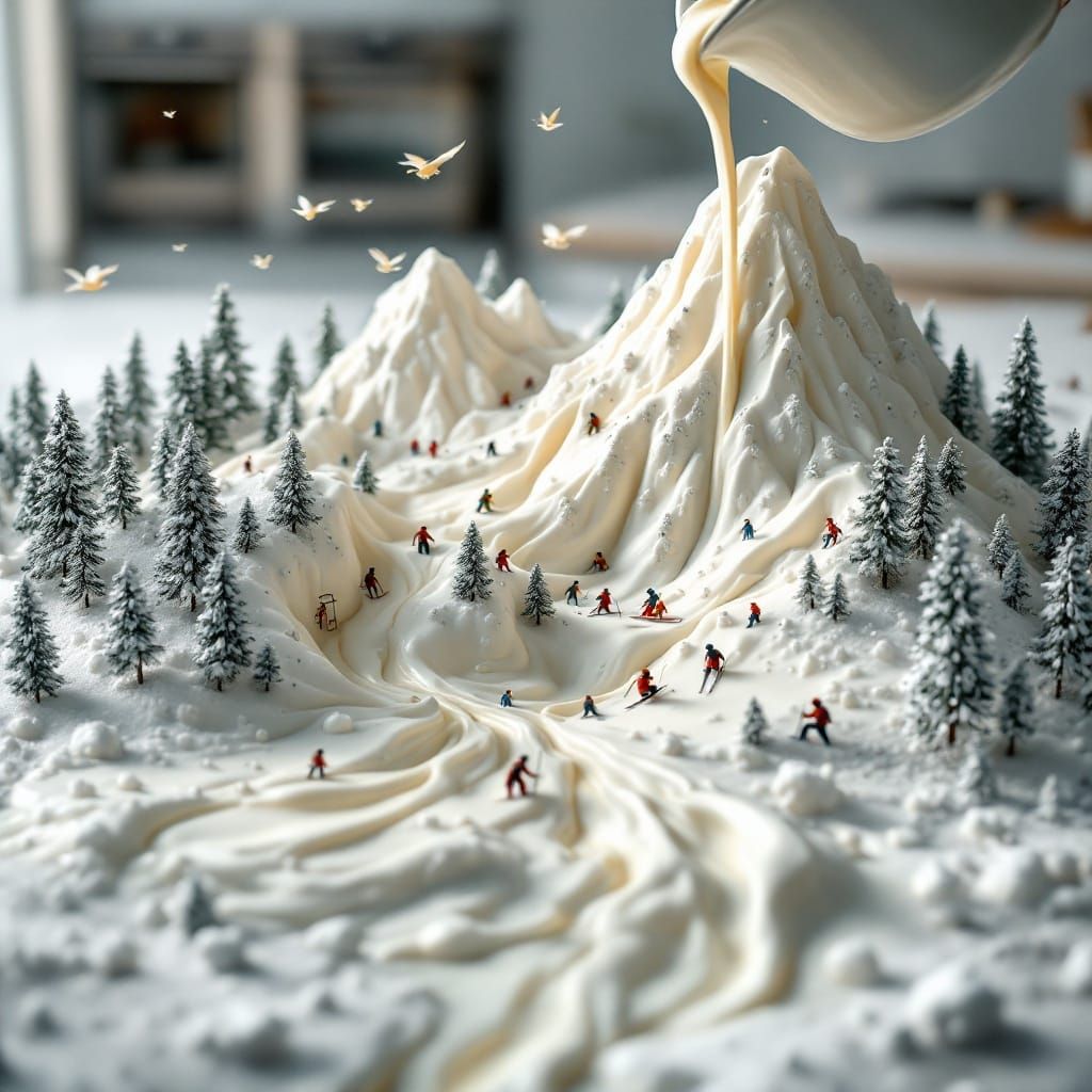 Surreal Alps Landscape Forms from Pouring Cream