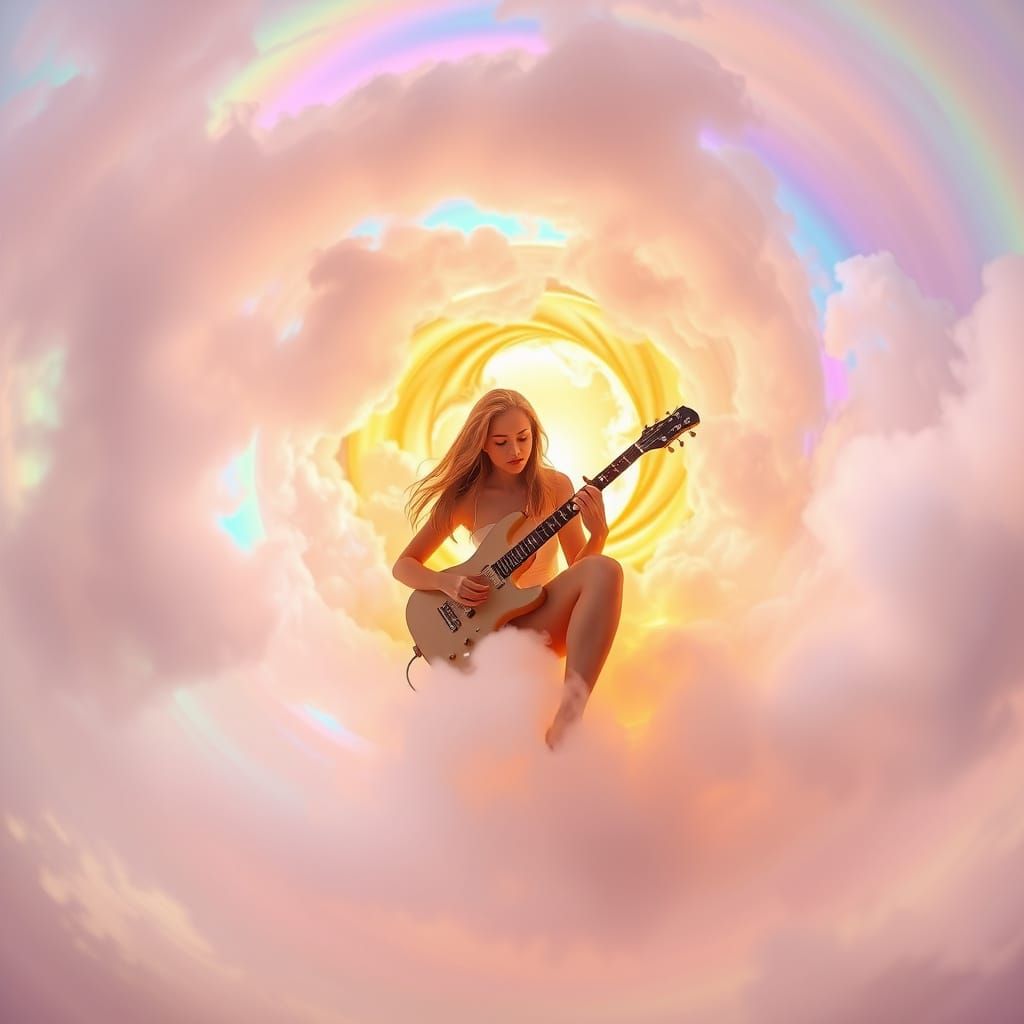 Spectral Cloud with Siren Guitarist in Hyperrealistic Photo