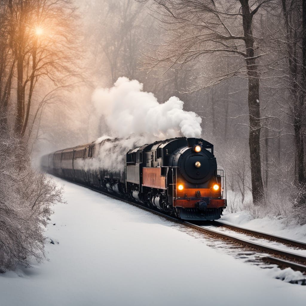 Winter Train in Snow: Film Grain Photography