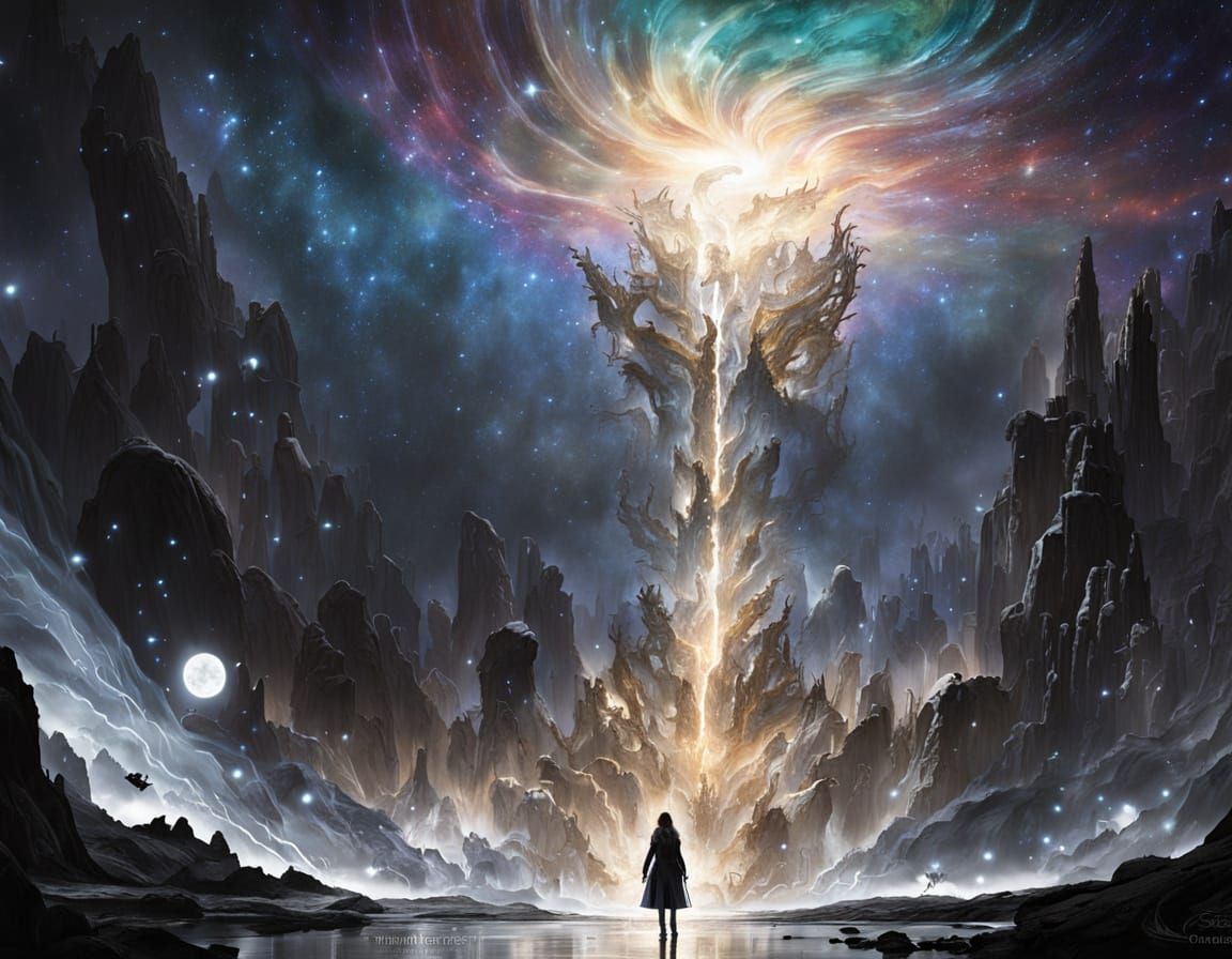 Cosmic Awe: Woman in Stardust Glow