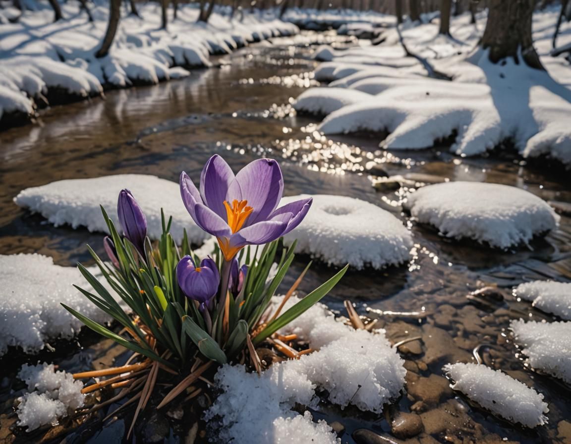 Crocus Flower Emerging in Early Spring