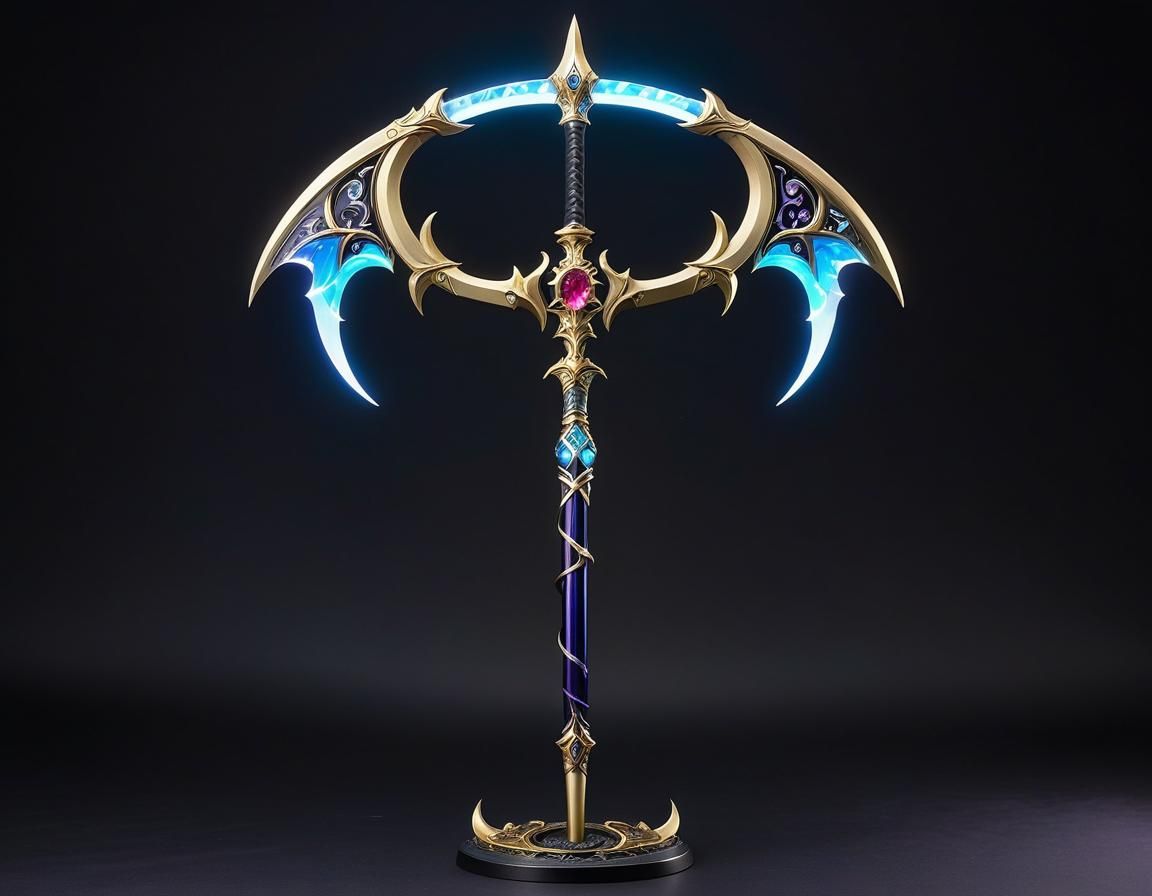 Dual Bladed Scythe Staff with Magic Elements