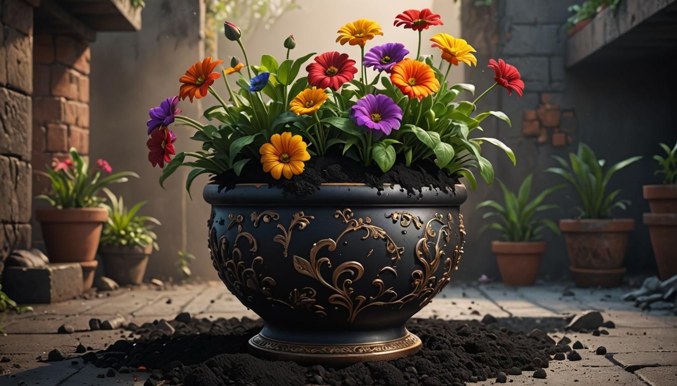 Magic Empty Flower Pot in Detailed Matte Painting