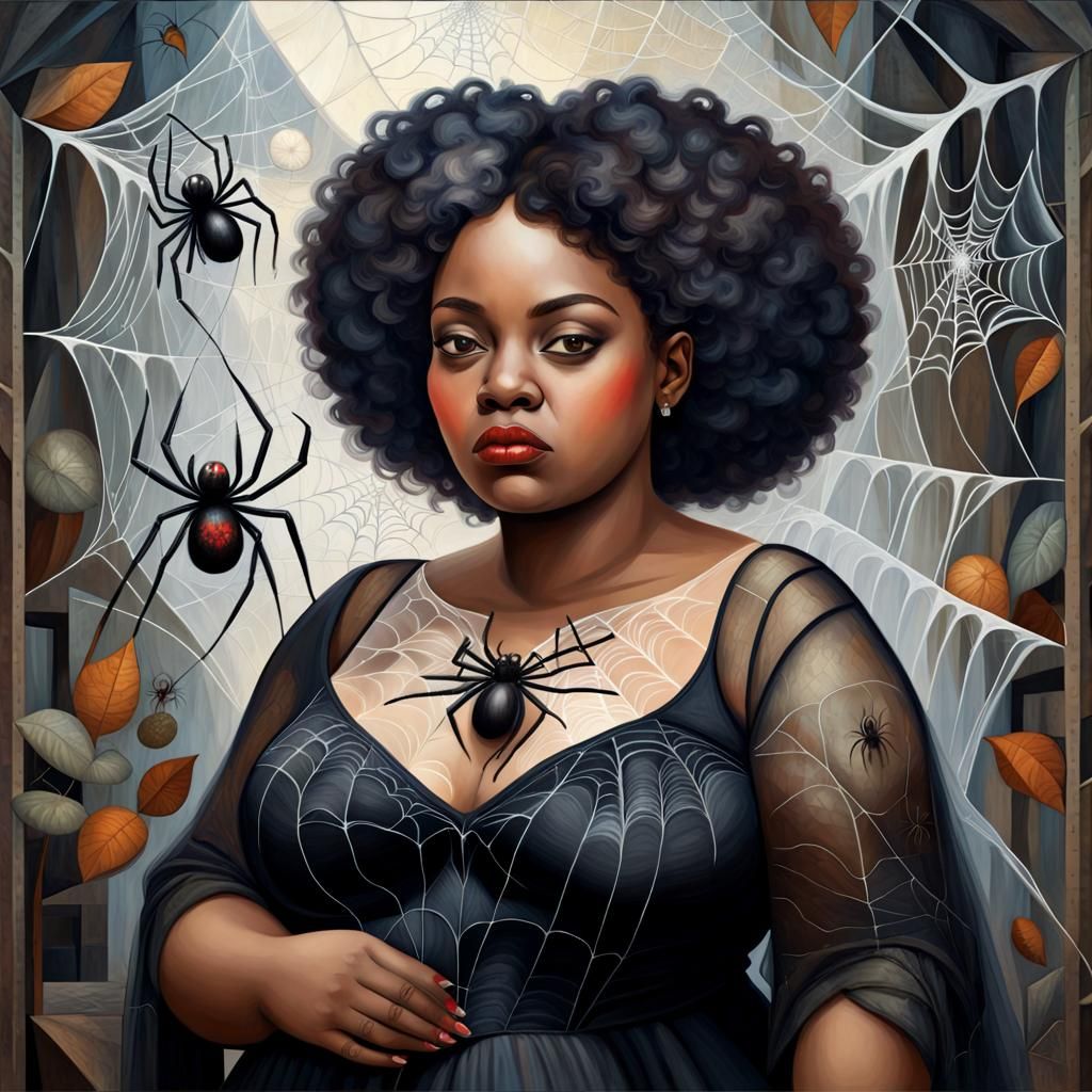 Plus-Sized Women in Spiderwebs, Cubist Portrait