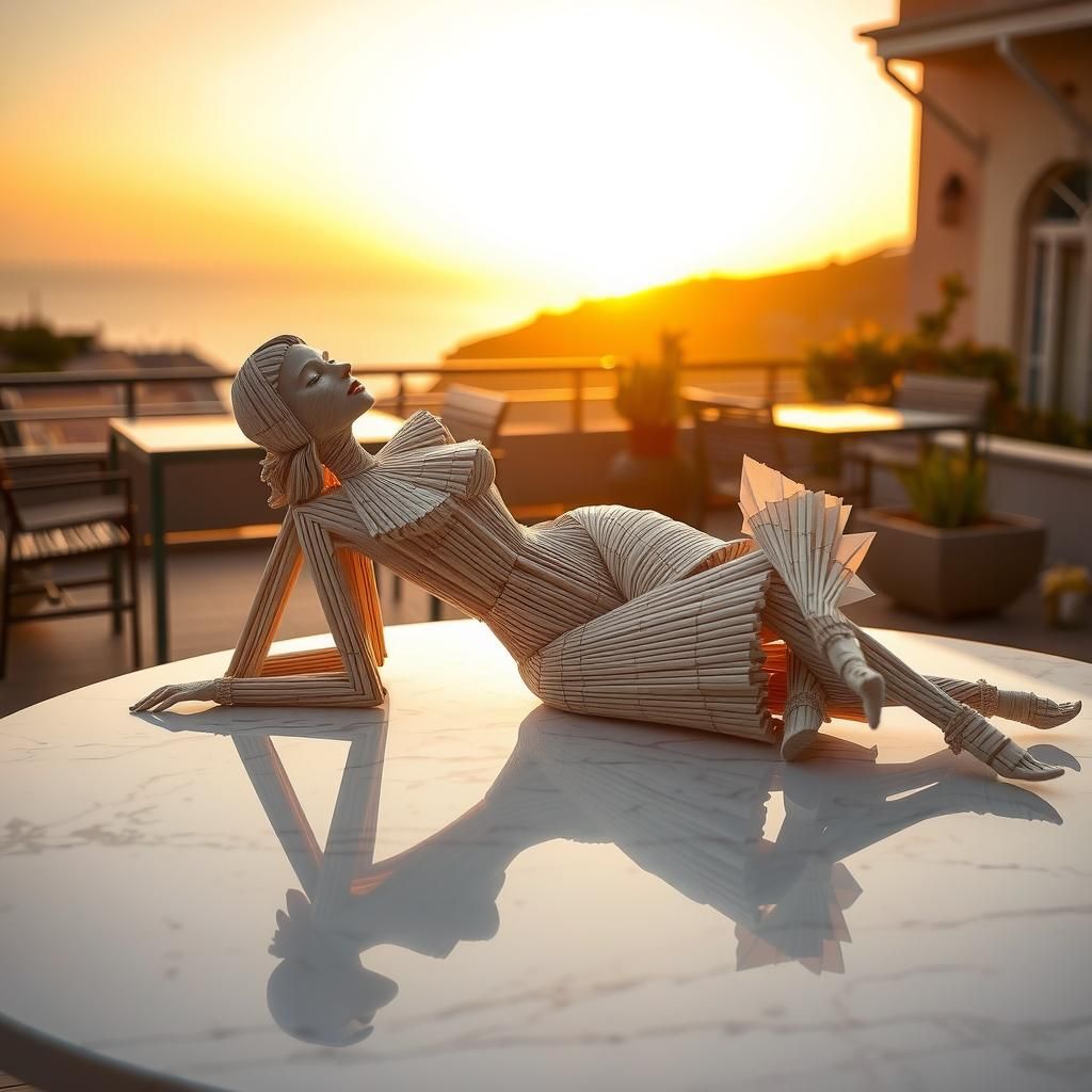 Surreal Mikado Sculpture on Mediterranean Terrace