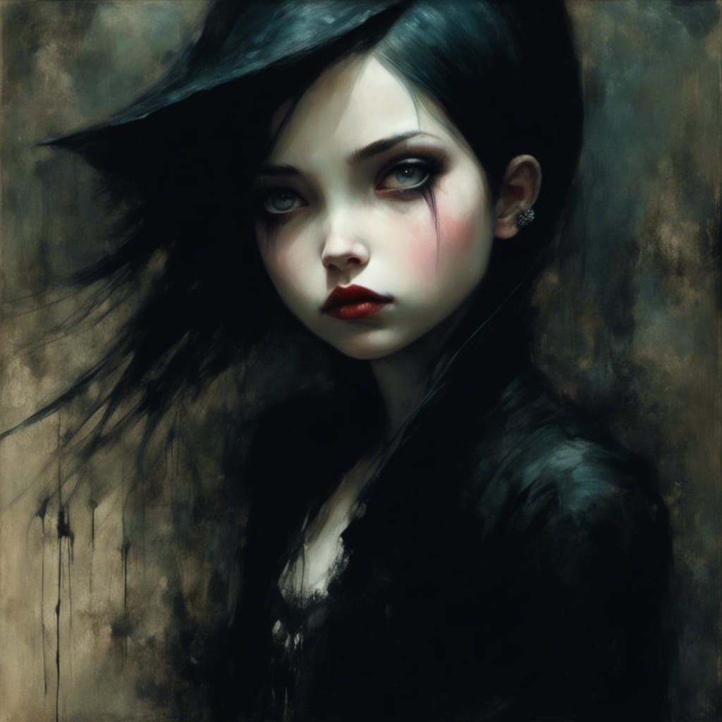 Goth Punk Girl in Art Brut Style