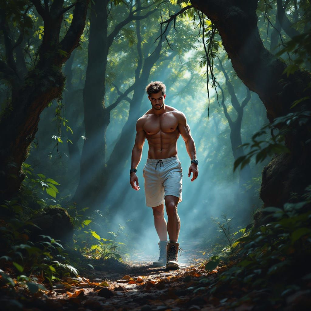 Mystical Forest Walker: Detailed Matte Painting in 8k