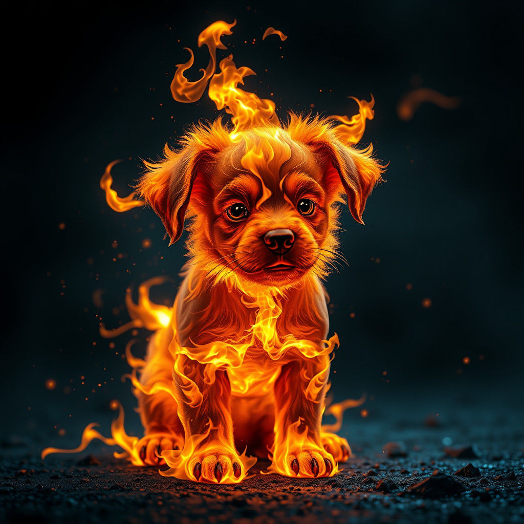 Fiery Puppy: Hyperdetailed Artgerm-Inspired Creation