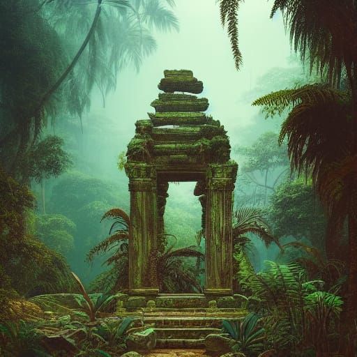 Ancient Jungle Temple Ruins in Dramatic Drone Photo