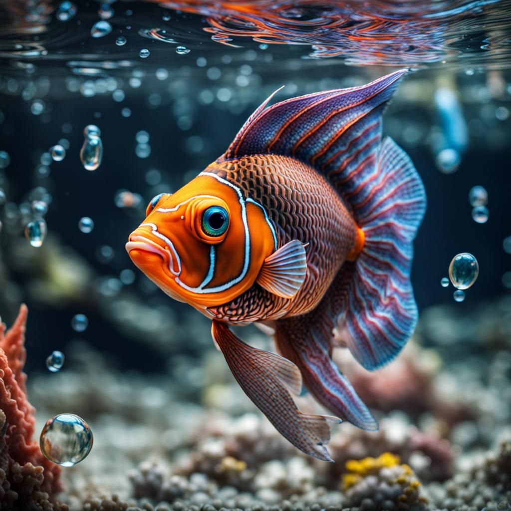 Colorful Fish with Bubbles in Hyperrealistic Style