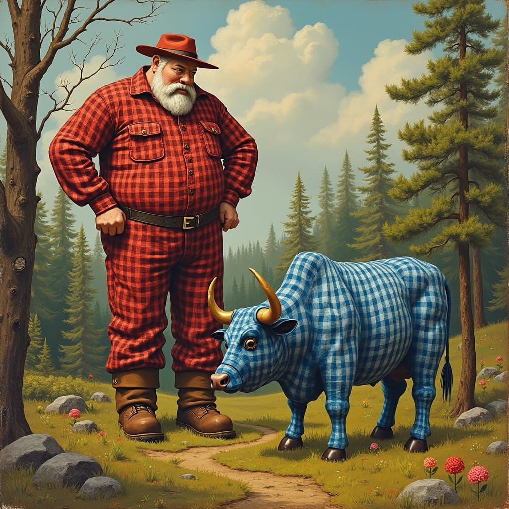 Gingham Giant Paul Bunyan Stands Tall in Whimsical Forest La...