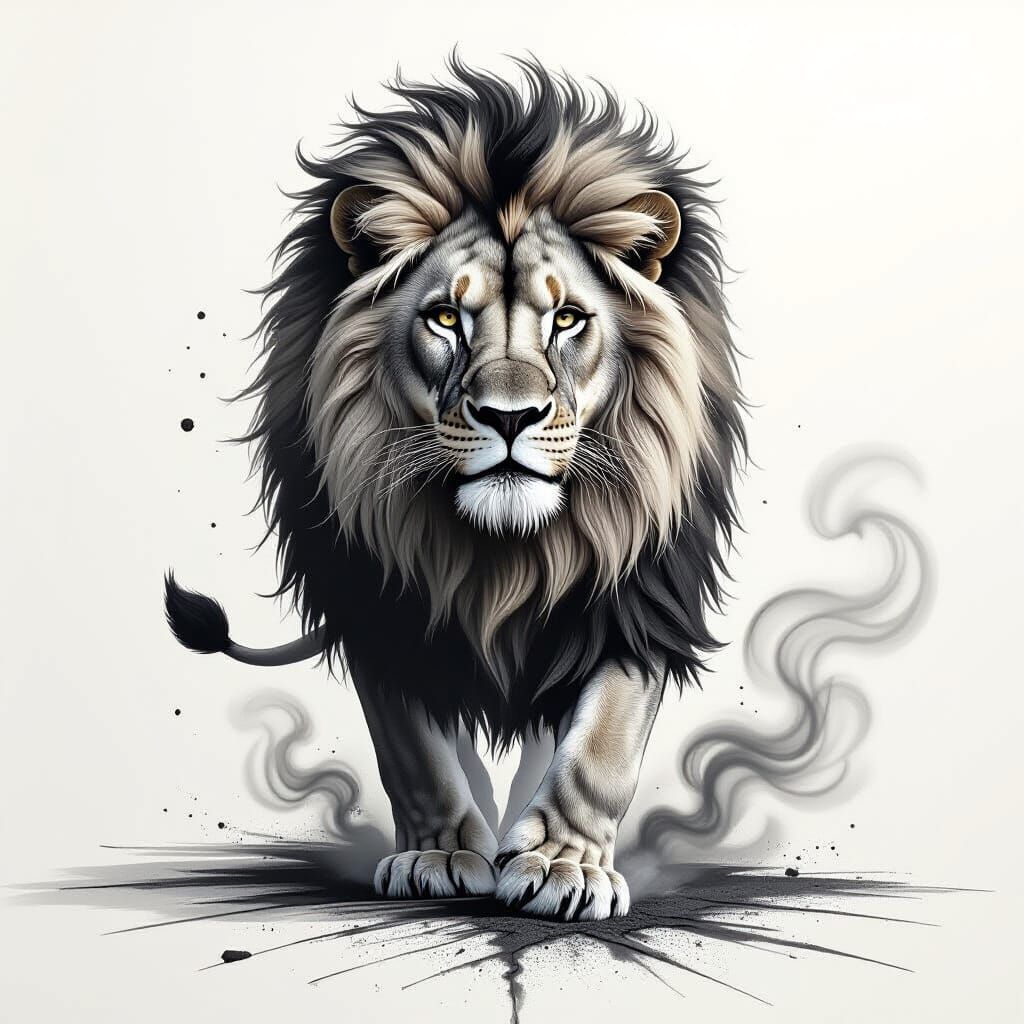 Noble Lion Emerges from Charcoal Sketch on Textured Paper