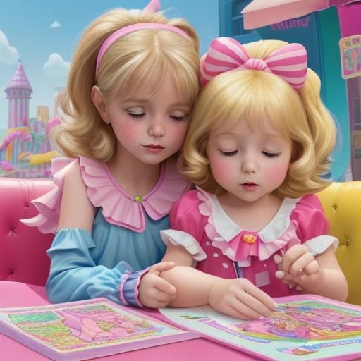 Children Reading Book in Candy Art Style