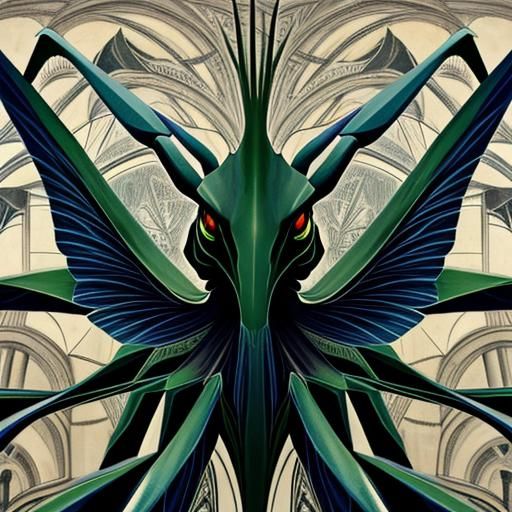 Menacing Mantis with Massive Mandibles in Surreal Style