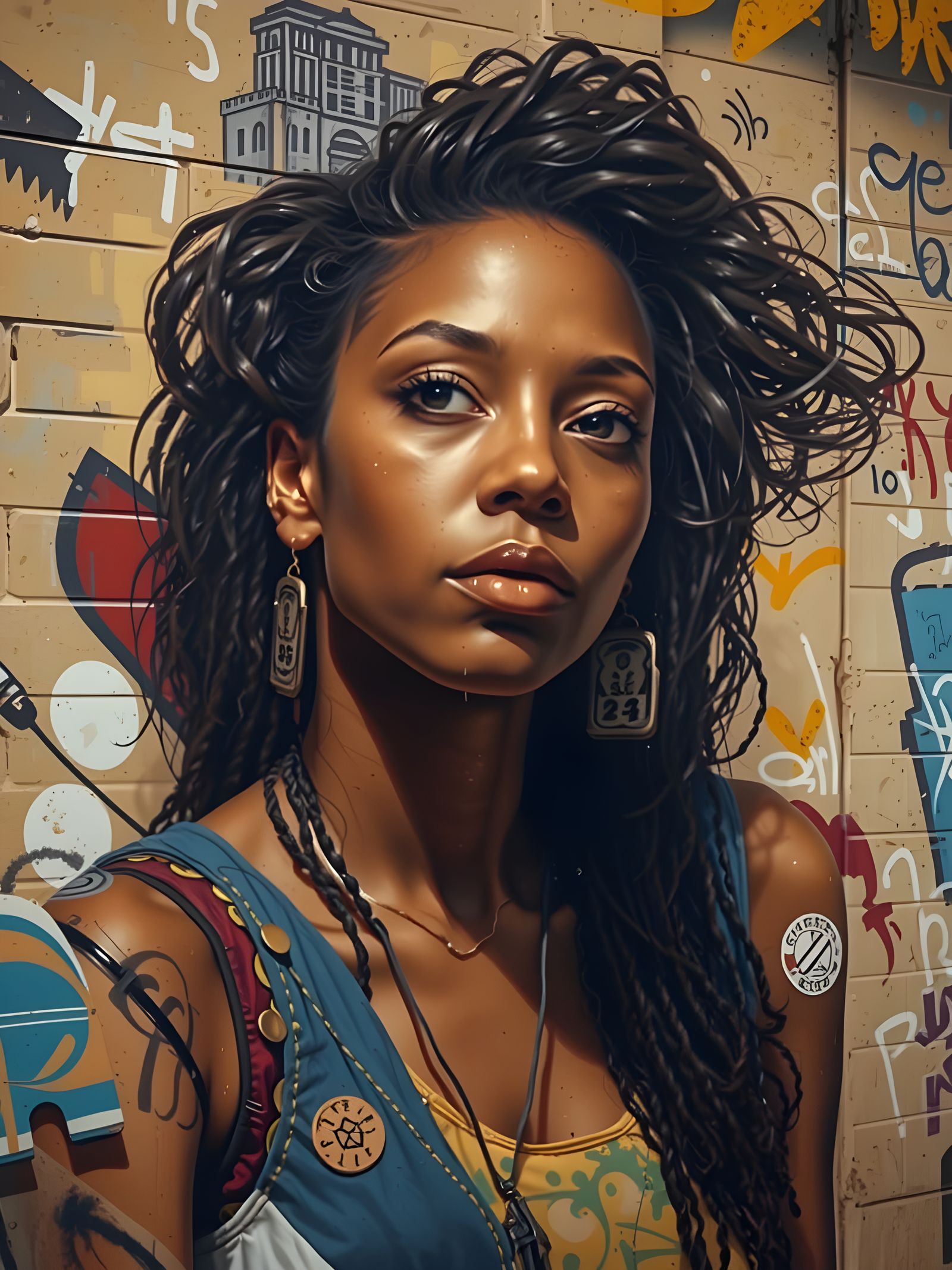 Urban Landscape with Layered Graffiti Composition