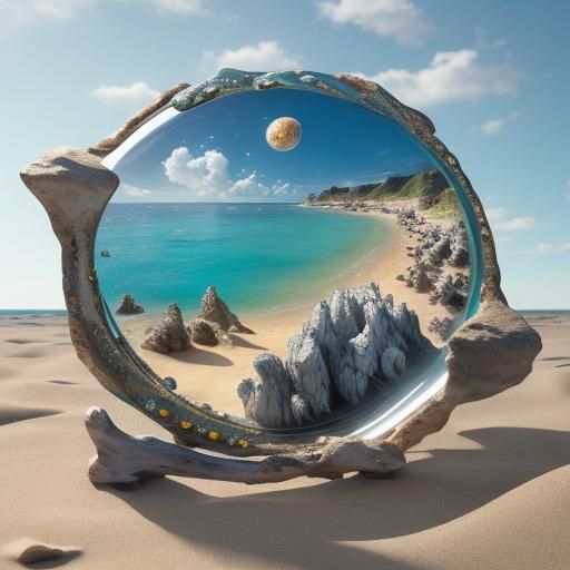 Photorealistic Coastal Scene with Sandstone Cliffs and Galax...